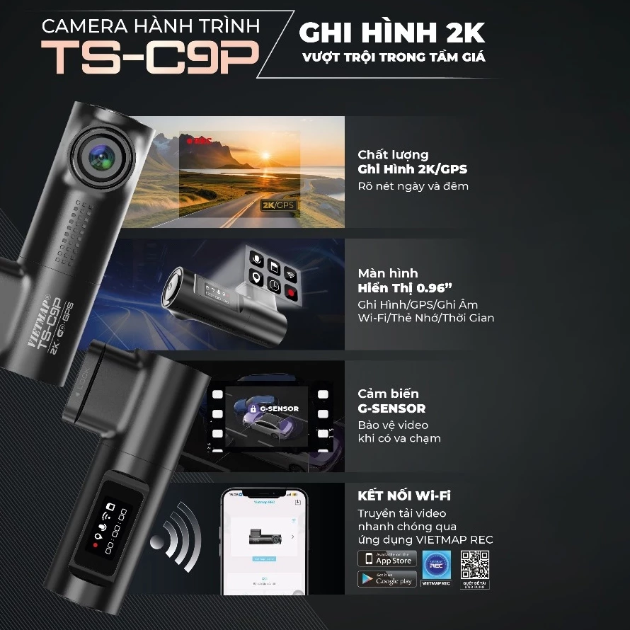 Review Camera hành trình VIETMAP TS-C9P – 2K sắc nét, có GPS, tặng Vietmap Live 1 năm