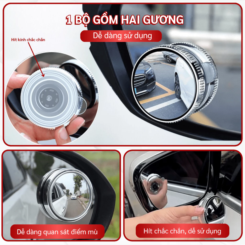 Review bộ 2 gương cầu lồi hít kính chiếu hậu ô tô Xchat – xóa điểm mù, lái xe an toàn